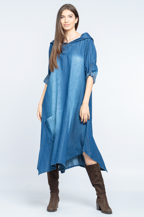 Rochie din blug a-line, in colturi, cu gluga