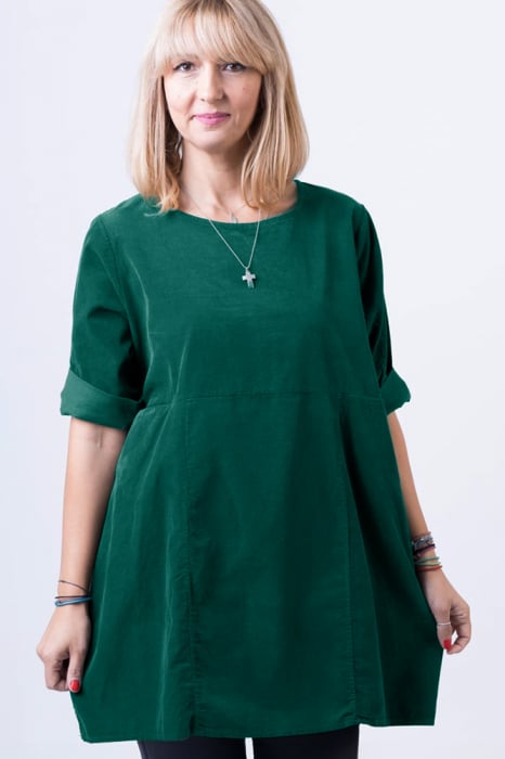 Rochie din catifea reiata, oversize, verde