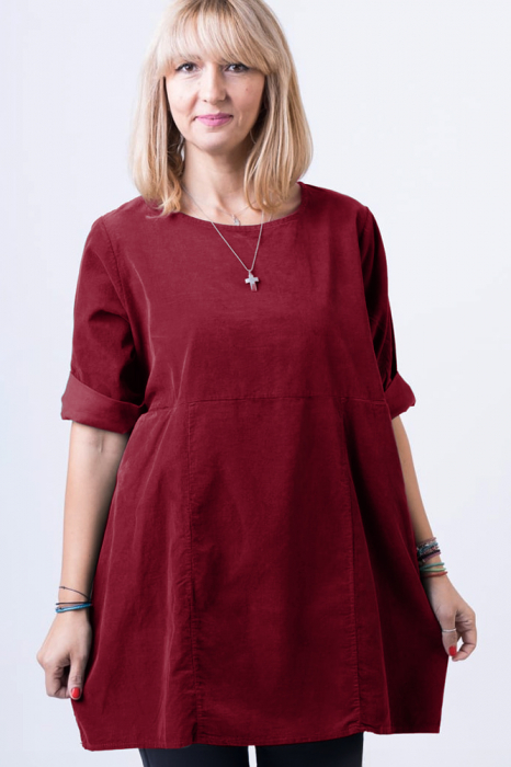 Rochie din catifea reiata, oversize, bordo