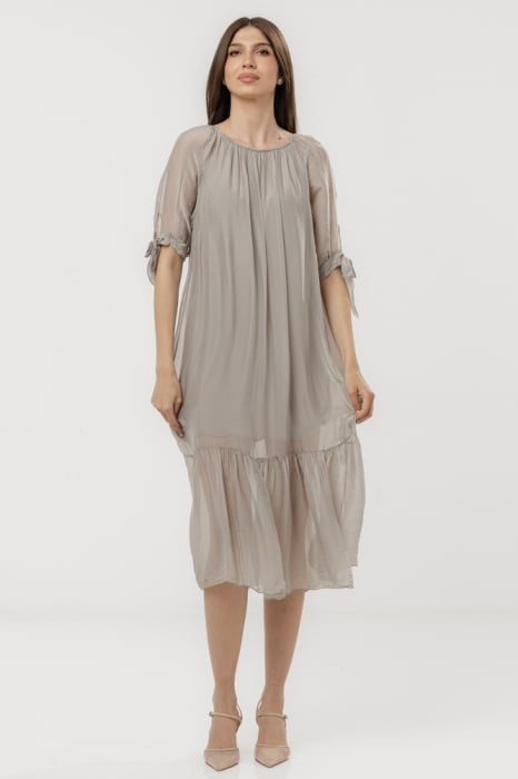 Rochie din matase naturala cu detalii feminine si croiala lejera, bej