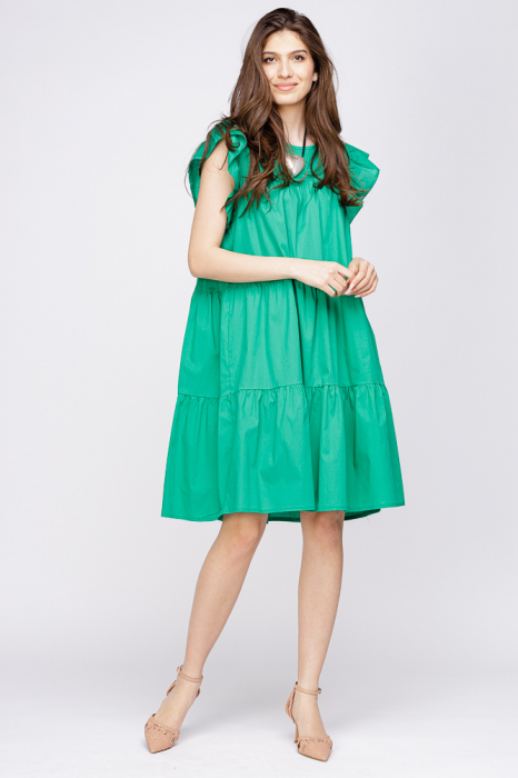 Rochie din poplin cu volane, verde
