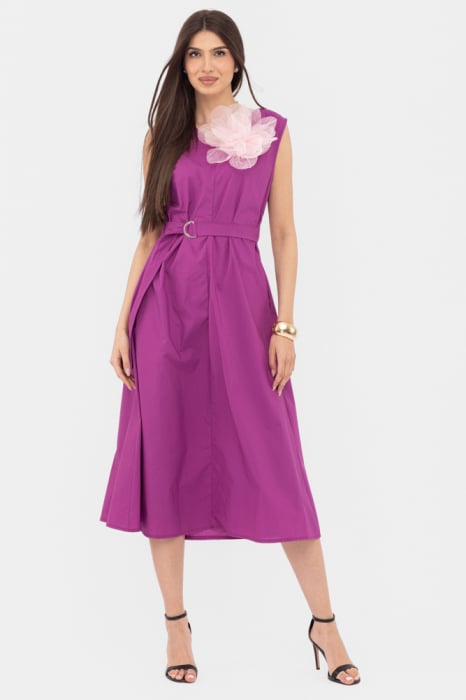 Rochie din poplin satinat de bumbac cu cordon in talie, magenta