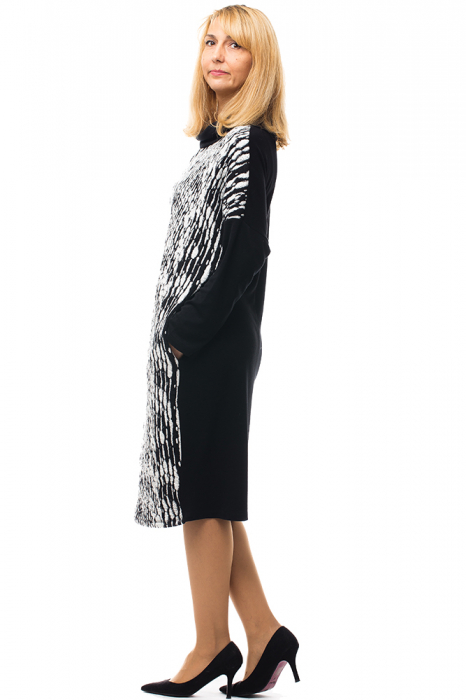 Rochie midi din tricot negru si stofa, cu guler inalt [3]
