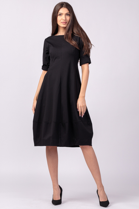 Rochie lalea cambrata din vascoza elastica, neagra