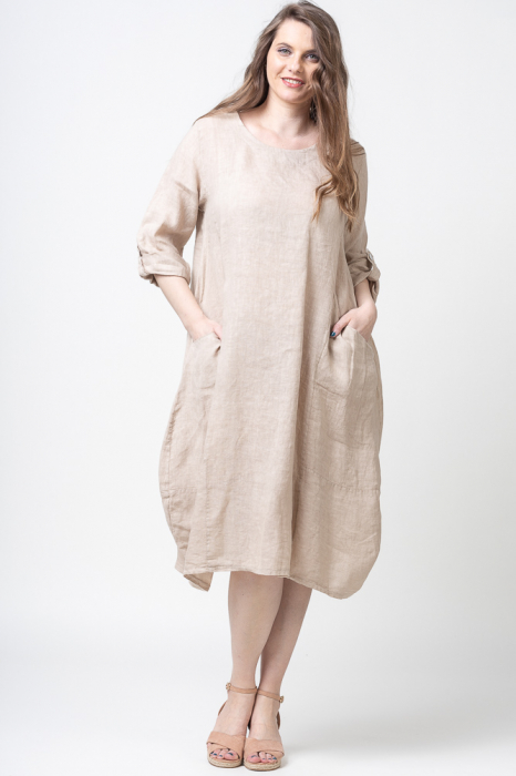 Rochie lalea din in cu buzunare, bej