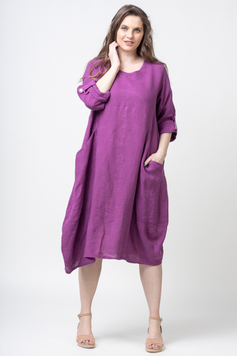 Rochie lalea din in cu buzunare, mov