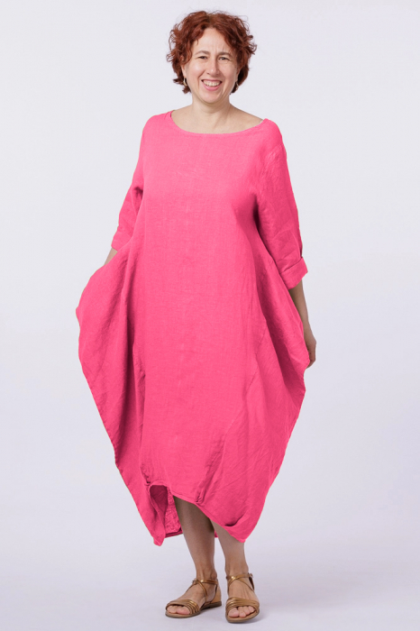 Rochie lalea in colturi, din in fucsia