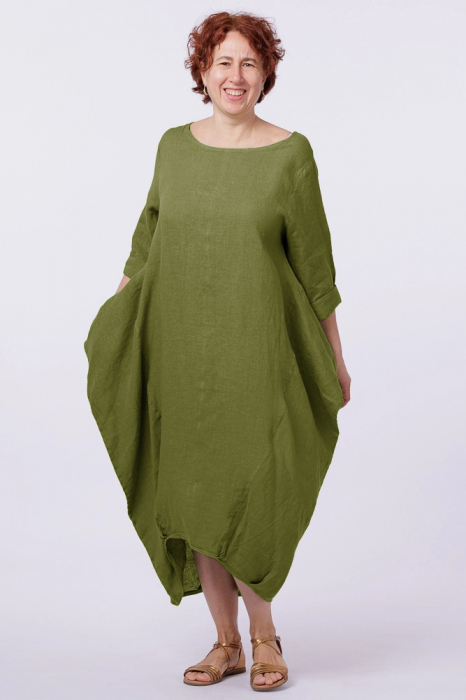 Rochie lalea in colturi, din in kaki
