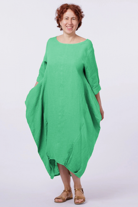 Rochie lalea in colturi, din in, verde aqua