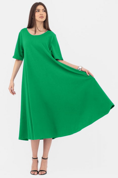 Rochie lunga A-line verde crud, din tricot de bumbac