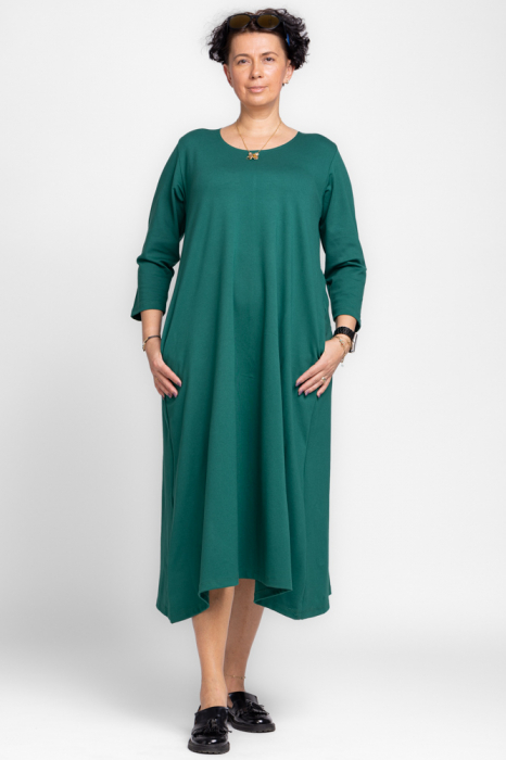 Rochie lunga A-line din tricot de bumbac verde [3]