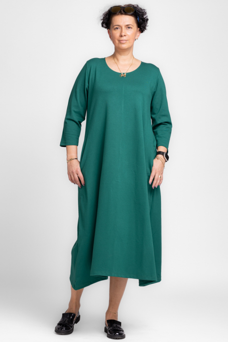 Rochie lunga A-line din tricot de bumbac verde [2]