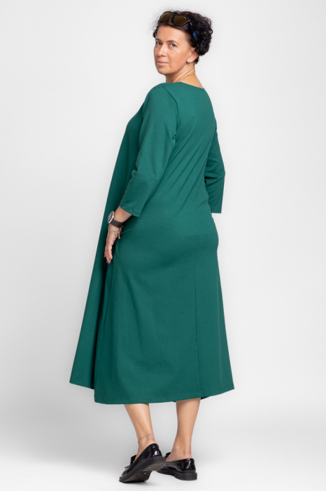 Rochie lunga A-line din tricot de bumbac verde [4]