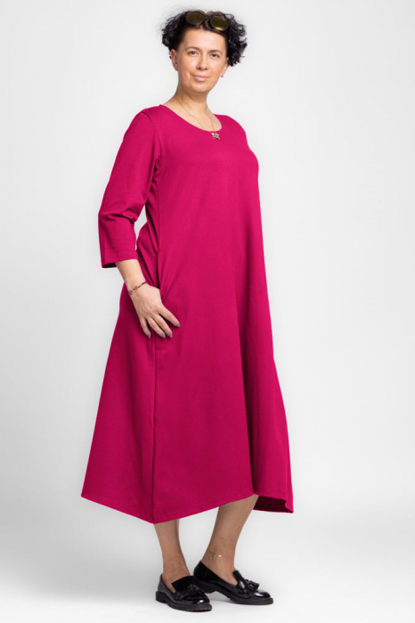 Rochie lunga A-line fucsia inchis, din tricot de bumbac