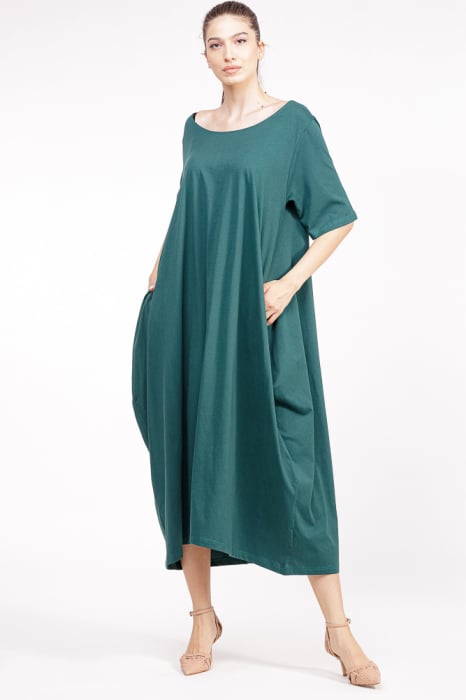 Rochie lunga din tricot verde inchis cu nasture pe spate