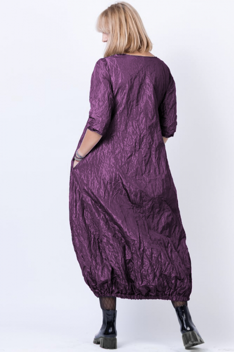 Rochie lunga gogosar din tafta cu memorie, mov metalizat [2]