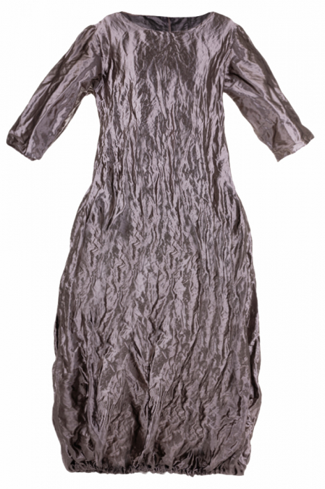 Rochie lunga gogosar din tafta cu memorie, argintie
