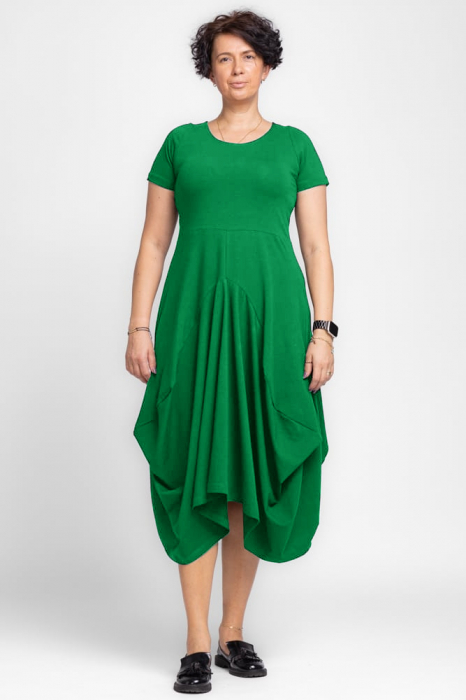 Rochie lunga in colturi, din tricot de bumbac, verde crud