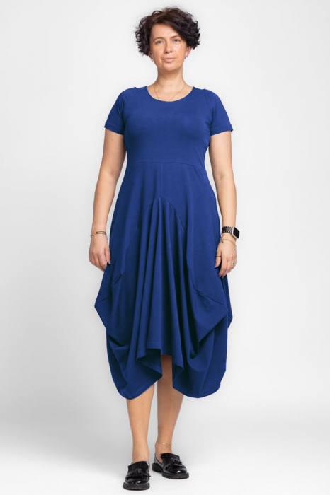 Rochie lunga in colturi, din tricot de bumbac, albastra