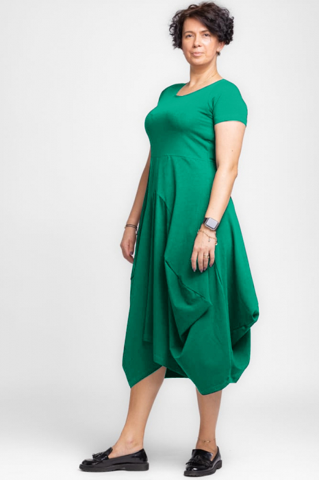 Rochie lunga in colturi, din tricot de bumbac, verde smarald [2]