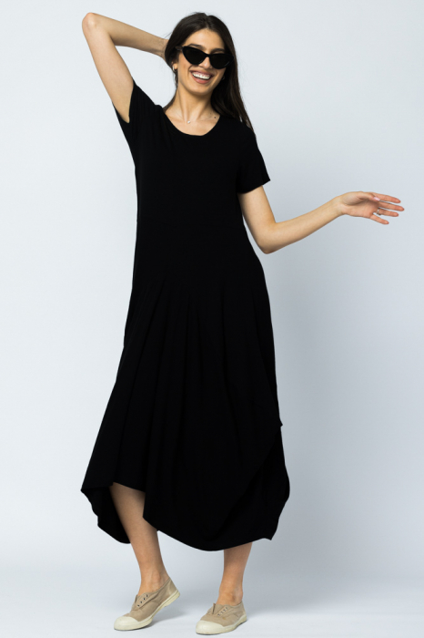 Rochie lunga in colturi, din tricot de vascoza, neagra