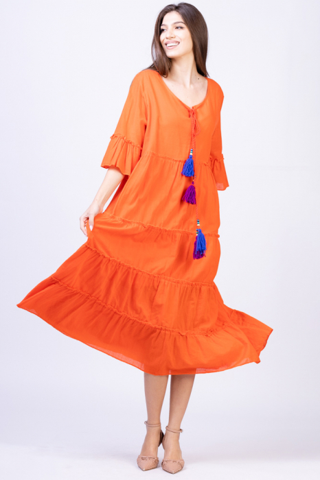 Rochie lunga portocalie, din bumbac