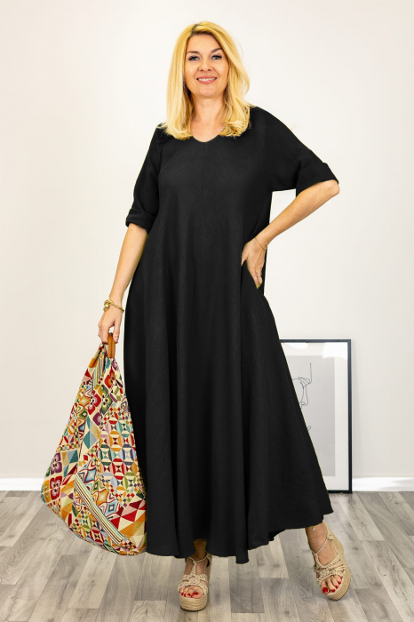 Rochie maxi din in foarte ampla neagra