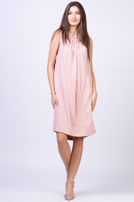 Rochie midi din vascoza, roz prafuit