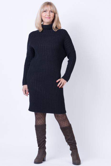 Rochie mulata, midi, tricotata, neagra