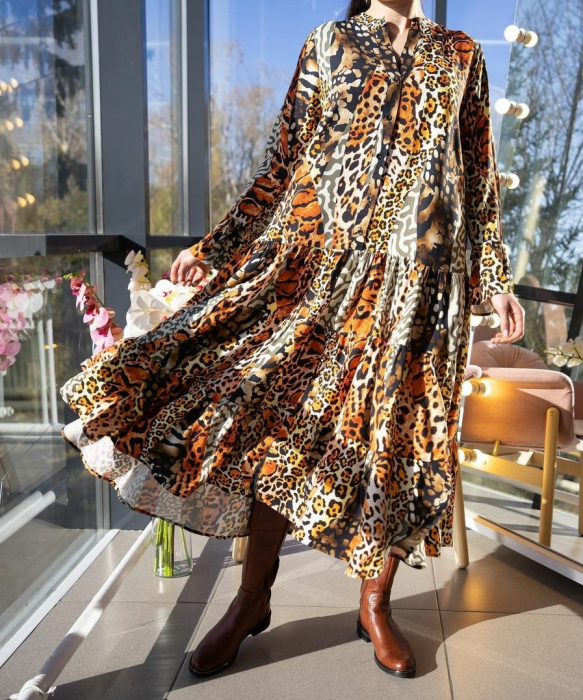 Rochie cu volane si imprimeu animal print