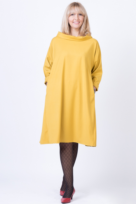 Rochie mustar eleganta, cu guleras