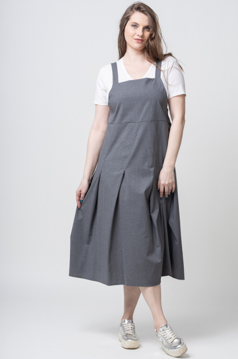 Rochie sarafan gri, cu pense