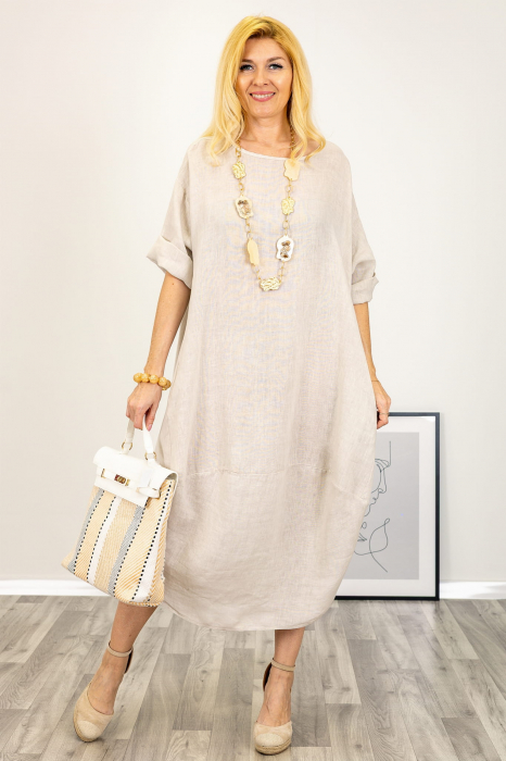 Rochie oversize lalea, din in bej