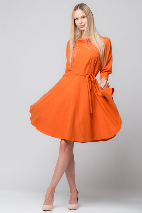 Rochie portocalie/ caramizie, eleganta - casual, taiata in talie, clos [1]