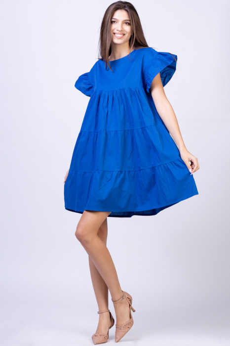 Rochie din poplin cu volane, albastru electric