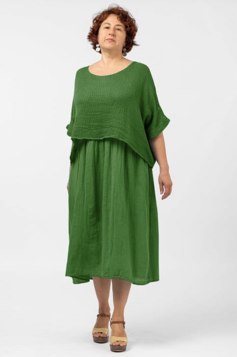Rochie suprapusa cu bluza plasa, din bumbac, verde oliv