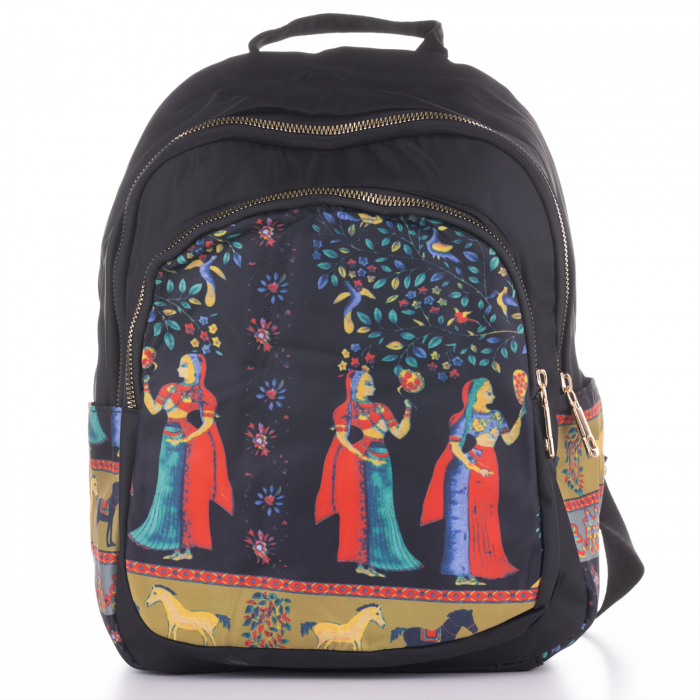 Rucsac negru chic din fas imprimat
