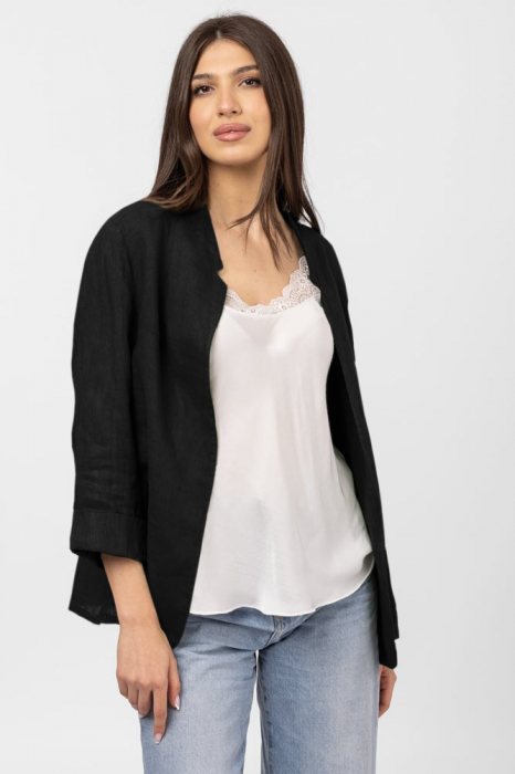 Sacou trendy din in, fara nasturi, negru