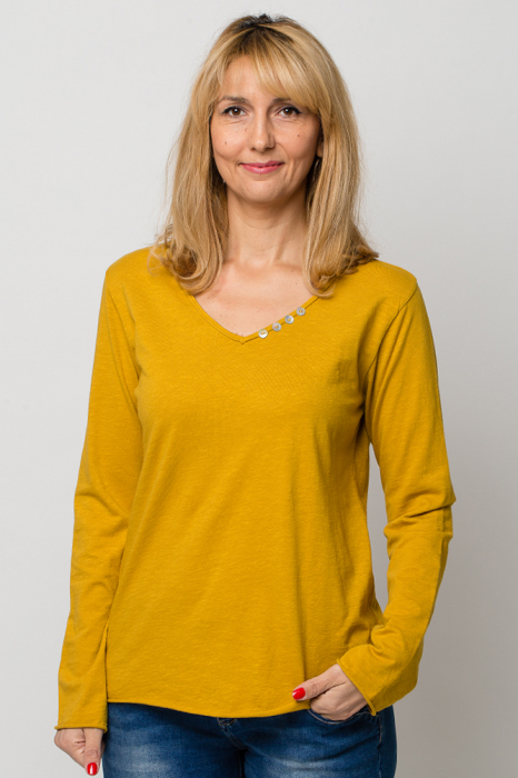 Tricou galben din bumbac cu maneca lunga