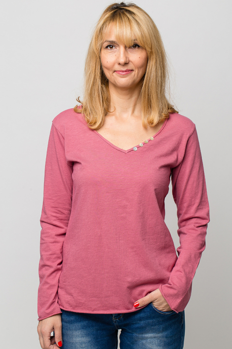 Tricou roz din bumbac cu maneca lunga