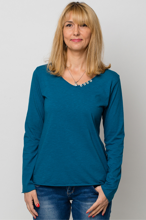 Tricou turcoaz din bumbac cu maneca lunga