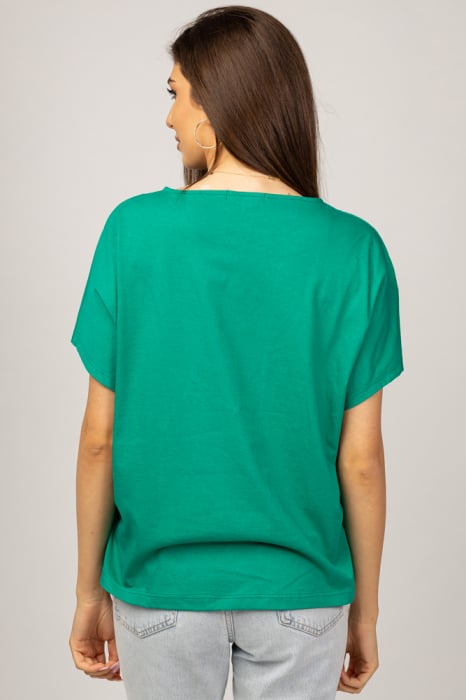 Tricou verde din bumbac, oversize, cu imprimeu margarete [3]