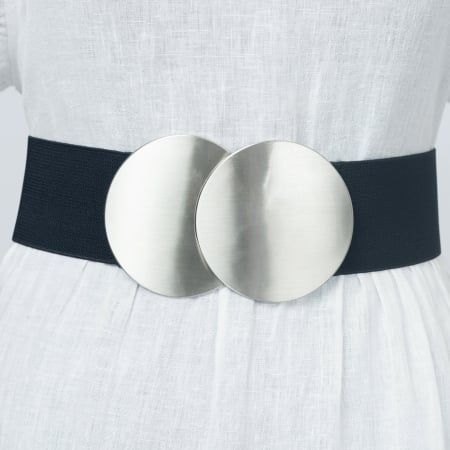 Curele & Centuri - Curea elastica neagra 6 cm latime cu catarama doua cercuri argintii