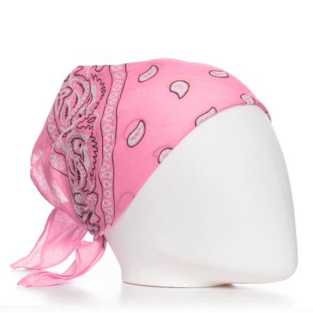 Accesorii Păr - Bandana tip batic patrat cu imprimeu alb pe fond roz
