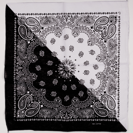 Accesorii Păr - Bandana tip batic patrat cu imprimeu alb pe alb si negru