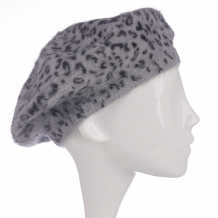 Bereta frantuzeasca cu angora, imprimeu animal print pe fond gri [0]