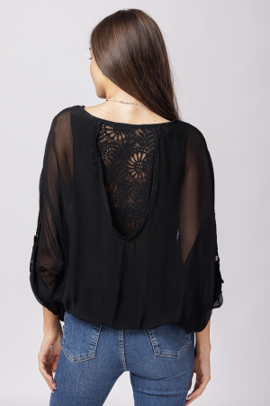 Bluza din matase si vascoza neagra brodata si dantela pe spate [2]