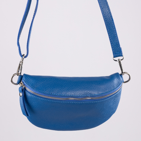 Borsete - Borseta din piele naturala cu fermoar si bareta reglabila, albastra