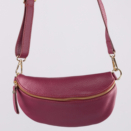 Borsete - Borseta din piele naturala cu fermoar si bareta reglabila, magenta