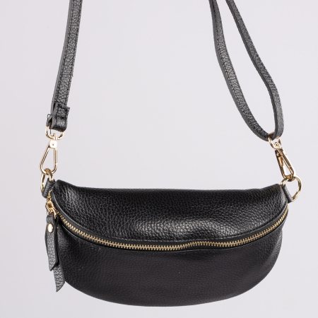 Borsete - Borseta din piele naturala cu fermoar si bareta reglabila, neagra